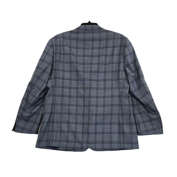 Enzo Tovare Blazer Sport Coat Mens 46R Blue Gray Plaid Wool Two Button Vented - Picture 4 of 16
